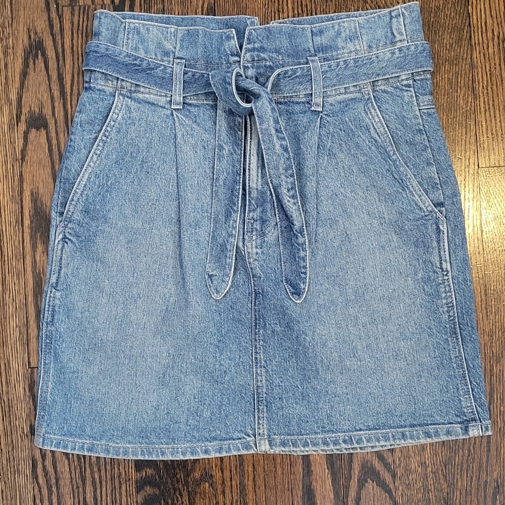 Reformation Jeans Sandia Mini Skirt Denim Paperbag Tie Waist Zipper, Size 6